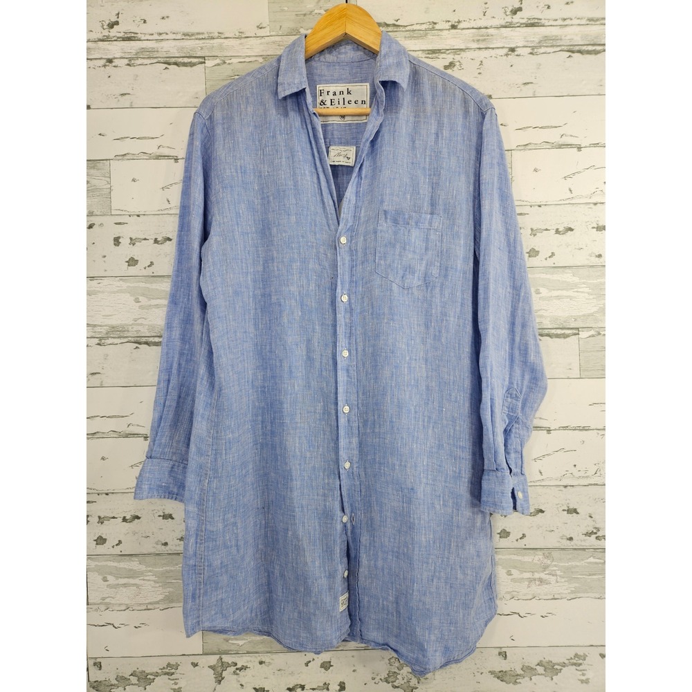 Frank & Eileen Mary Blue Linen Button Up Shirt Dress XS Woven in Italy